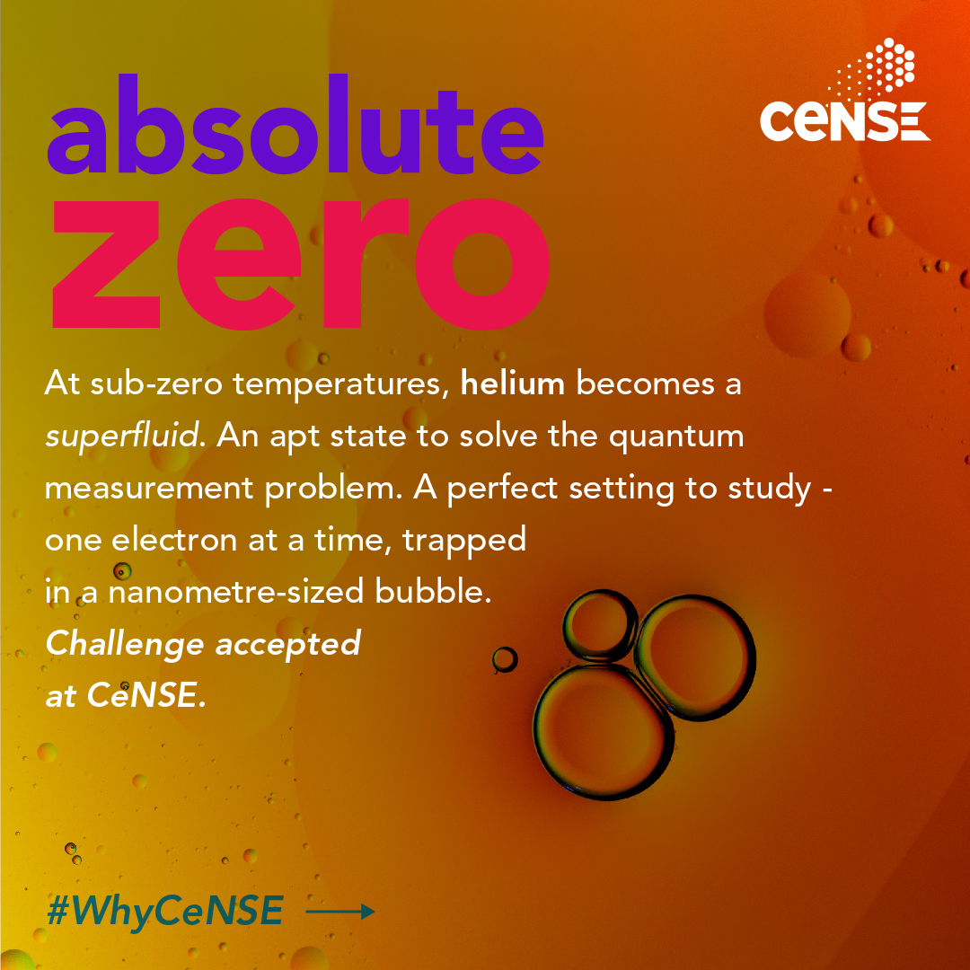 CeNSEatIISc's tweet photo. #WhyCeNSE for PhD/Masters? Because we're trying to solve the #quantummeasurementproblem in #superfluidhelium. https://t.co/PTCyJER9U8