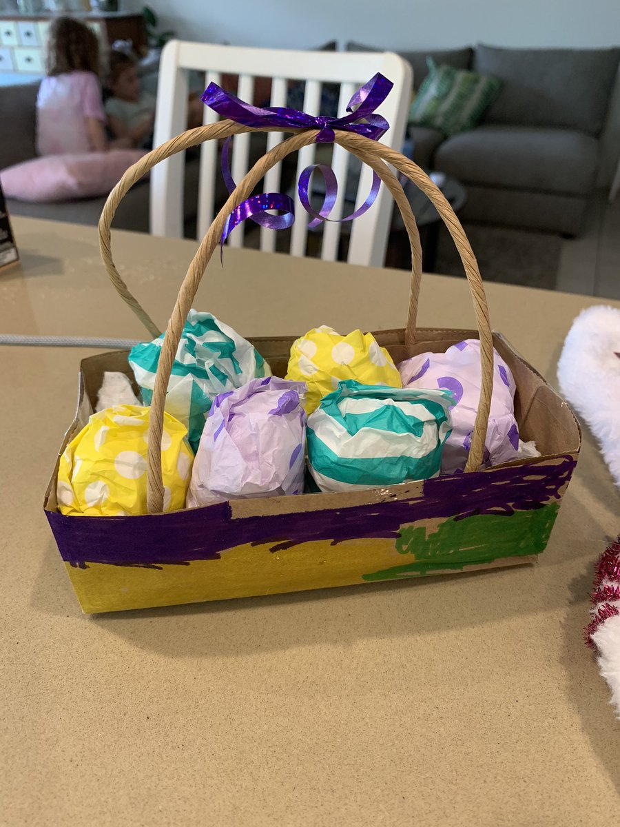 murphy_fiona's tweet photo. Easter Hat Parade - theme is #reuse. Thanks @WhoGivesACrapTP for the colourful Easter eggs! https://t.co/A1Hz1iSmXK