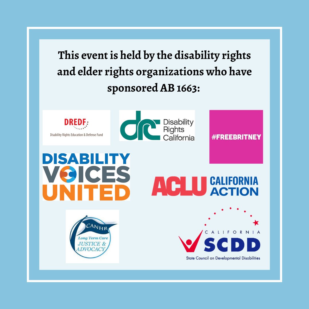 DisabilityVU's tweet image. If you&apos;re a self-advocate with a disability interested in #conservatorshipreform &amp;amp; #supporteddecisionmaking, we hope you&apos;ll join us Friday, April 1, 11 AM - 12:30 PM! We need your help to get the word out about #AB1663. Register in advance here: tinyurl.com/ab1663