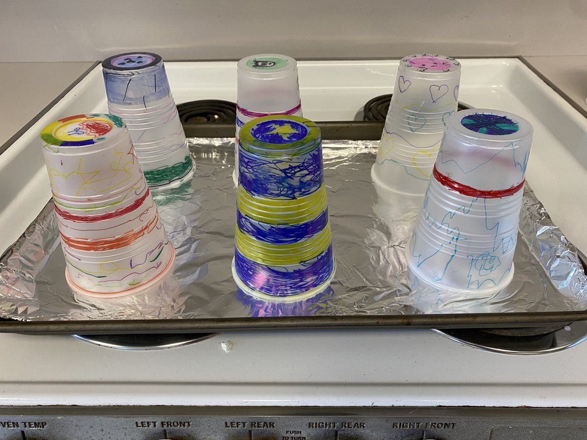 MsKuwano's tweet photo. 3D Art after school enrichment class! The amazing shrinking cups! Or should we say “reverse”3D? 🤣 I could teach this class all day💗  @DeVargasSchool  #dvlions https://t.co/ODwX9Zj7ua
