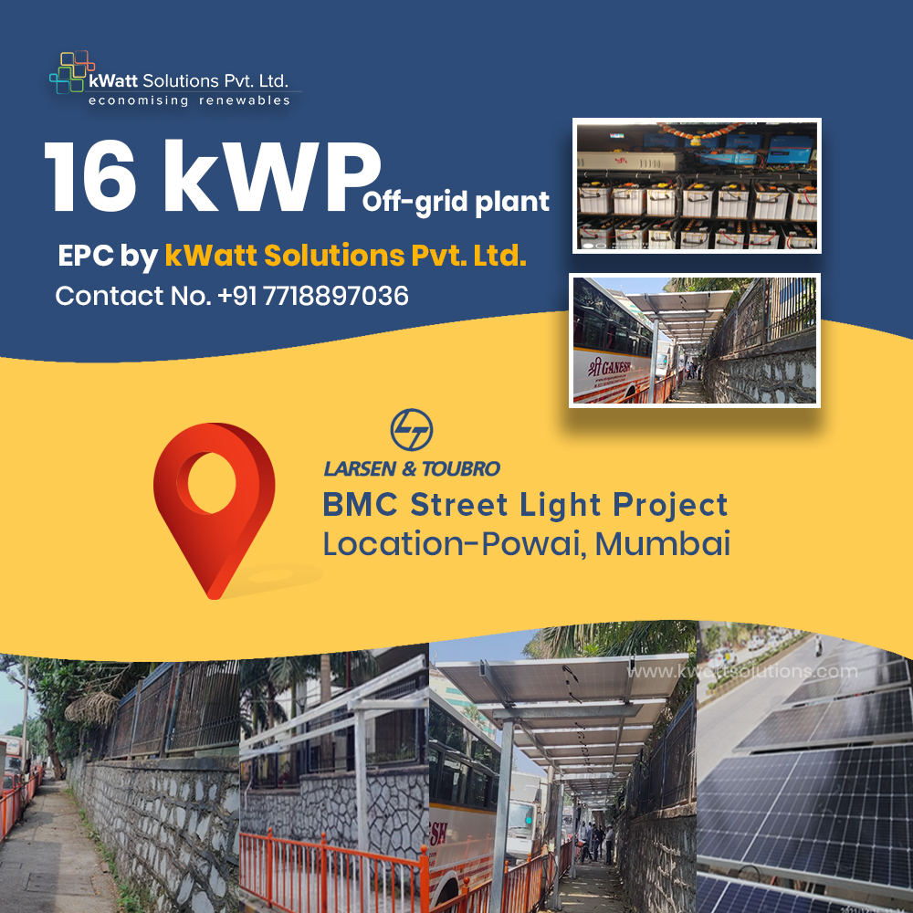 kwatt_solutions's tweet photo. #kwattsolutions has successfully installed 16 kWp Off-grid Solar PV Plant for lighting up BMC Streat light, In collaboration with L&T (Larsen & Toubro)
#solarproject #solarenergy #SolarNews #solarpv #solar #solarinstallation #solarlight #solarpower https://t.co/quJe2hTFyG