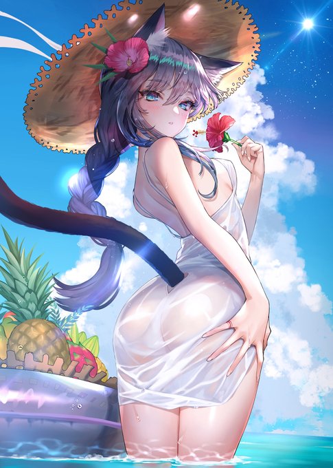 pixivにはお尻を隠した差分をUPしていました🌺

暑中おみまい申し上げます2020 | ひと和@twitter #pixiv https://t.co/JidWbEHUPI 