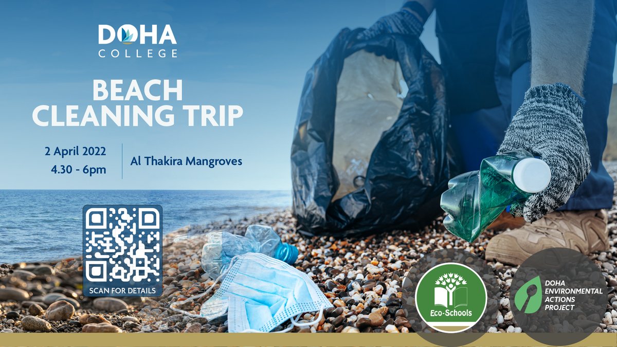 DohaCollege's tweet photo. Roll up your sleeves, along with @deapqatar and the DC Eco Committee, for a big beach clean-up next Saturday. 

We will leave the Al Thakira Mangroves as clean as nature intended and looking picture-perfect for future visitors! 

@EcoSchoolsInt @DCEcoSchool https://t.co/iRMZOvFY9E