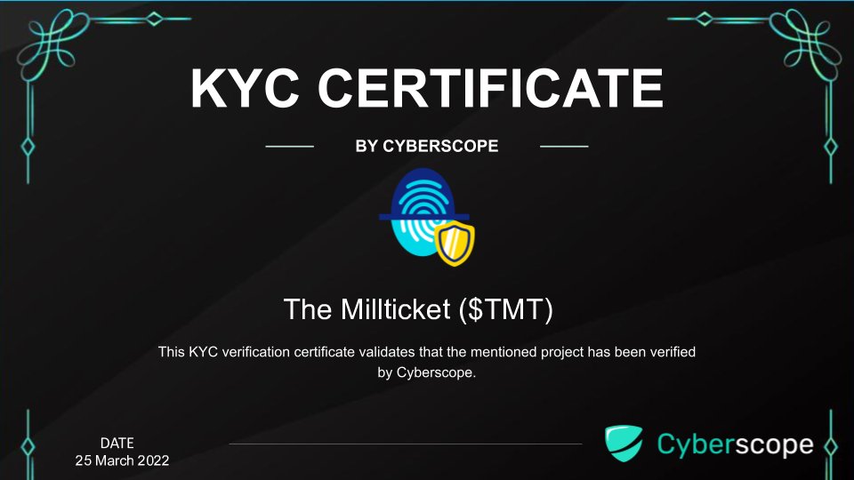 samson_sabagha's tweet photo. Good news ๐๐
@Millticketcoin was verified by @cyberscope_io #KYC
Which mean the project is valid & authentic
#Millticket now has the fundamental to launch๐๐ 30/03/2022 #TMT https://t.co/q6nfcIXxev