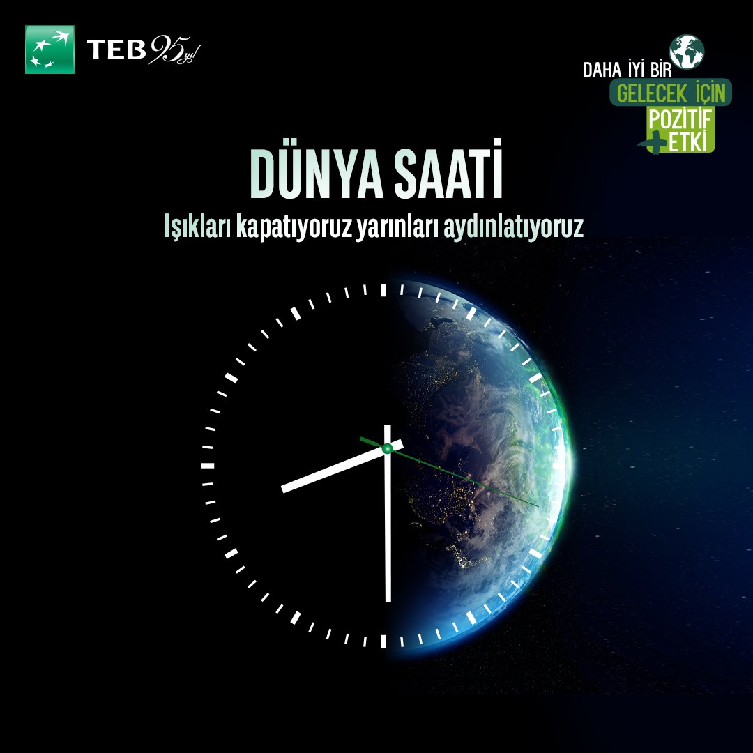 TEB's tweet photo. “İklim kriziyle mücadelede çözümün bir parçası olmaya devam etmek #BirlikteMümkün” temasıyla düzenlenen #DünyaSaati farkındalık hareketine, bu yıl da Genel Müdürlük binalarımızın ışıklarını 1 saat süreyle sembolik olarak kapatarak destek oluyoruz. #PozitifEtki #hayatadevam. https://t.co/EWLzBv6ywK