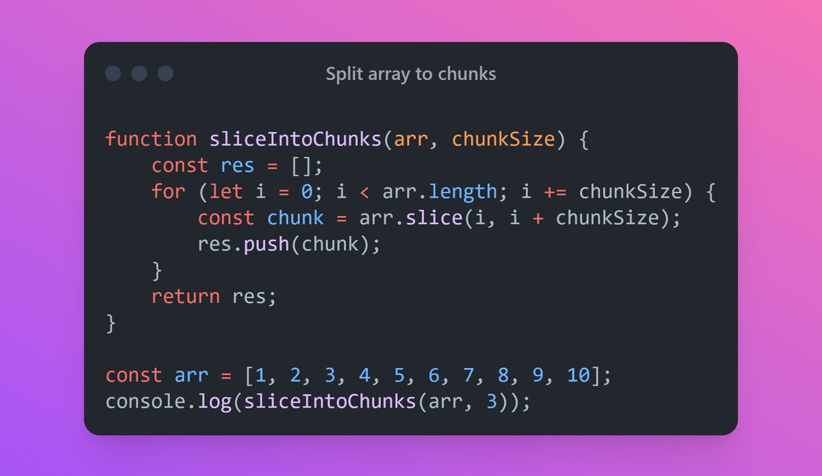 eighty9nine's tweet image. 💫 Tips for devs #34

🔨Typescript

I found this solution when working on Angular. This is how you can split an array into chunks. Though it doesn&apos;t seem efficient. 

Do you have any modifications to increase speed?

stackabuse.com/how-to-split-a…

#programming #TipsForDevs #100Devs