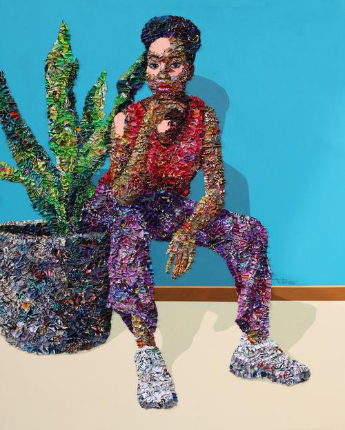 Marcellina Oseghale Akpojotor, artist who combines tiny pieces of ankara fabric to create portraits of Nigerian women #WomensArt