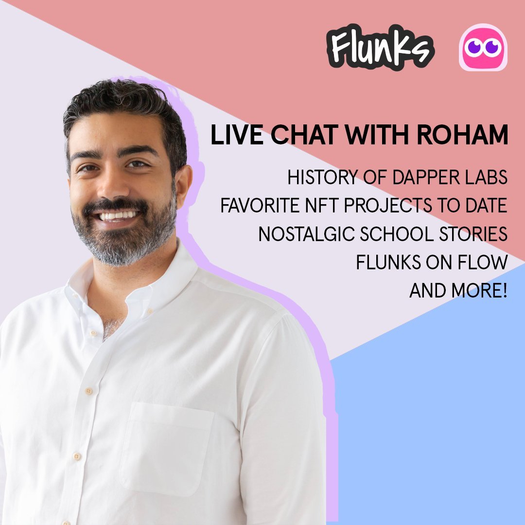 flunks_nft's tweet photo. Tune in to our Twitter Space today at 11 AM PST with the one and only @roham as we chat over some fun topics!

One lucky listener chosen by Roham at the end of the Space will receive one free Flunk!

- Like &amp; RT
- Follow @flunks_nft 
- Invite a friend to listen in! https://t.co/c7XWrhmWZZ