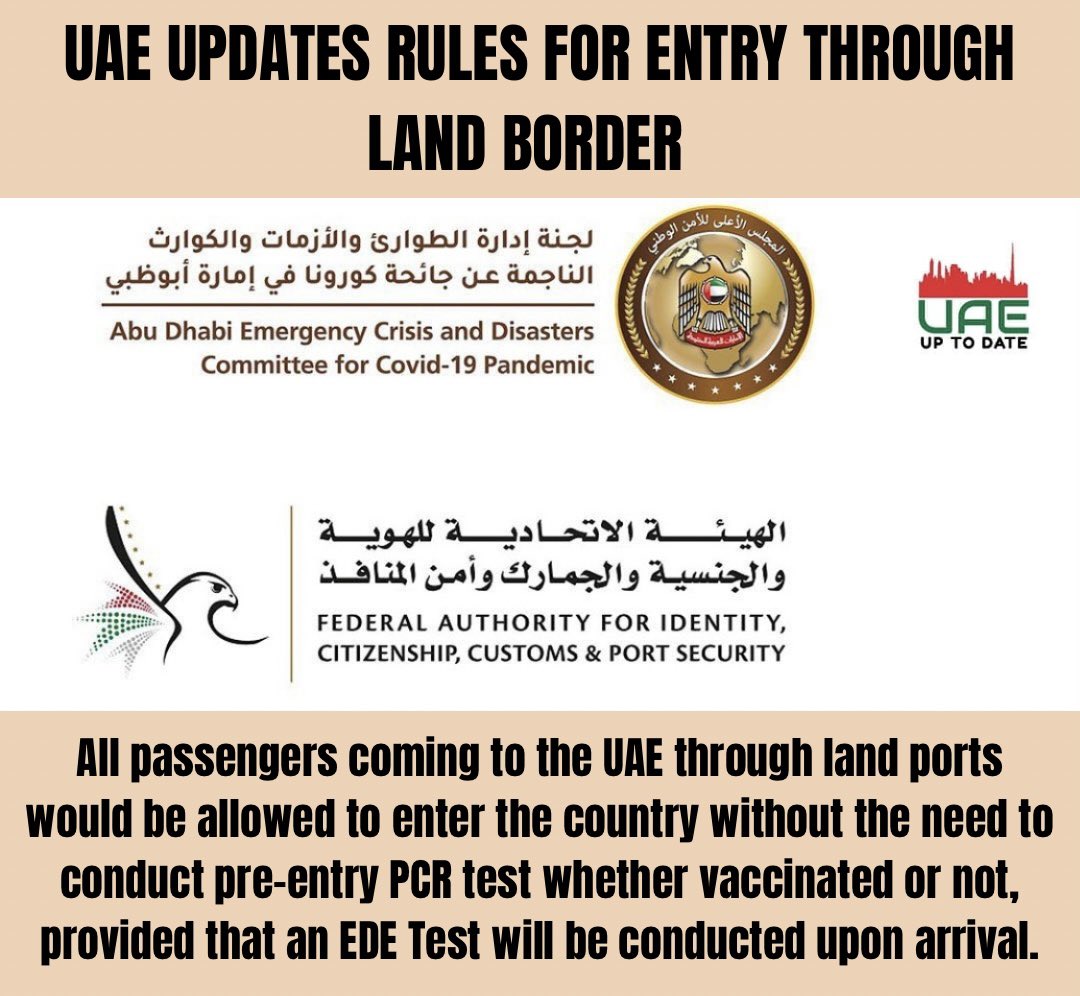 uaeuptodate's tweet image. UAE updates rules for entering the country through land border crossings. 

The procedure will be effective starting from Tuesday, March 29, 2022.
#EntryRules #uae #LandBorders #procedures #uaeupdates #uaenews #uaeuptodate