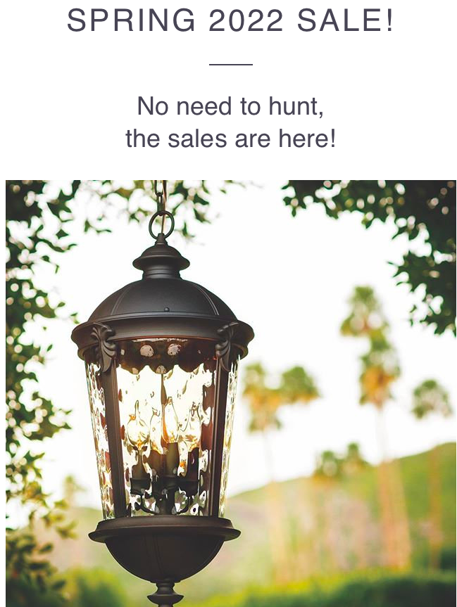 HomeLightingPA's tweet photo. Hop into the festivities with some fabulous deals this Spring Season. ALL Display items are 20% to 50% OFF!  Visit your local lighting showroom today!  With over 10,000 Lighting Fixtures, Chandeliers, Ceiling Fans, Mirrors, &amp; more, you will find what you need at a great price! https://t.co/PvVevjQBMf
