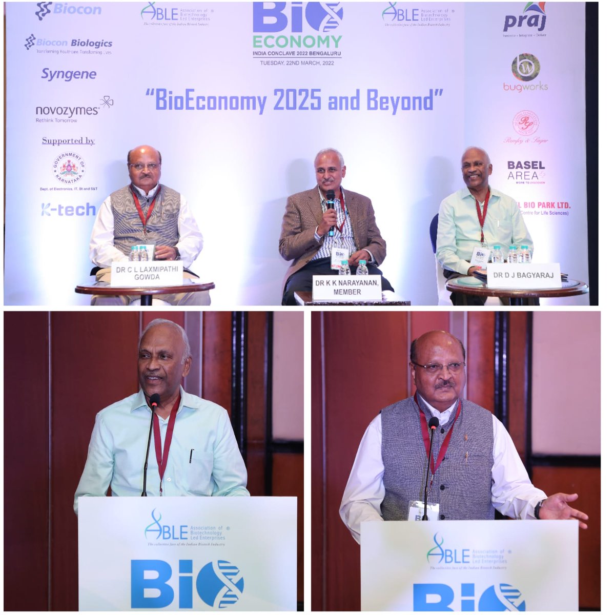 BioEconomy Conclave 2022: BioAgri: “Technological Support to farmers to double their income': Emerging technologies to facilitate farmers improve their yield & address challenges was discussed, moderated by Narayanan @agrigenome @cllgowda GRSV Consulting DJ Bagyaraj @NABI_India