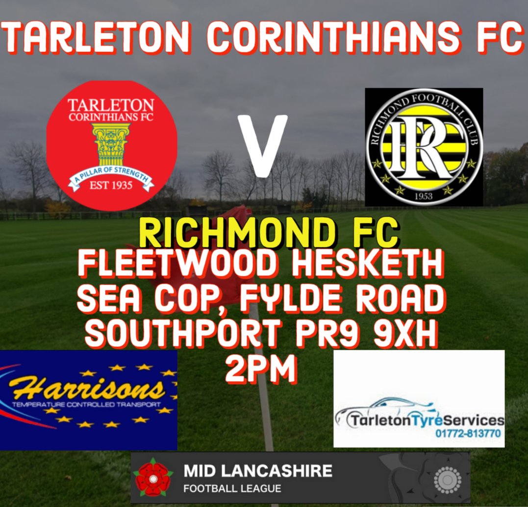 🚨𝗙𝗶𝘅𝘁𝘂𝗿𝗲🚨

First Team make the short trip to Southport to face <a href="/RichmondFC_1953/">Fleetwood Hesketh Richmond FC</a>

Reds will be looking to bounce back from last weeks loss.

Ko at Sea Cop is 2pm

Team Sponsor:-
Tarleton Tyre Services

Training Top Sponsor:-
Harrisons Transport

⚽️🔴⚪⚽️🔴⚪⚽️🔴⚪⚽️🔴⚪