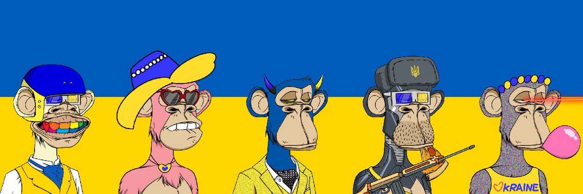 UkraineApes's tweet photo. Do you like our new Twitter cover?

#UkraineApes #UACC  #UkraineApesCharityClub #NFTProject #NFTDrop #ukrainewar #BAYC https://t.co/xFcBQo8zqM