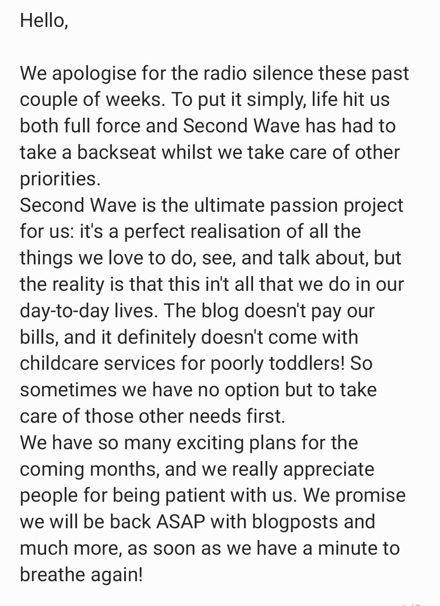 secondwaveblog's tweet image. Hello,

We want to apologise for the radio silence over the past couple of weeks: we&apos;ve hit a snag of turbulence in this crazy thing called life. We will resume normal posting asap, thanks for sticking with us in the meantime!