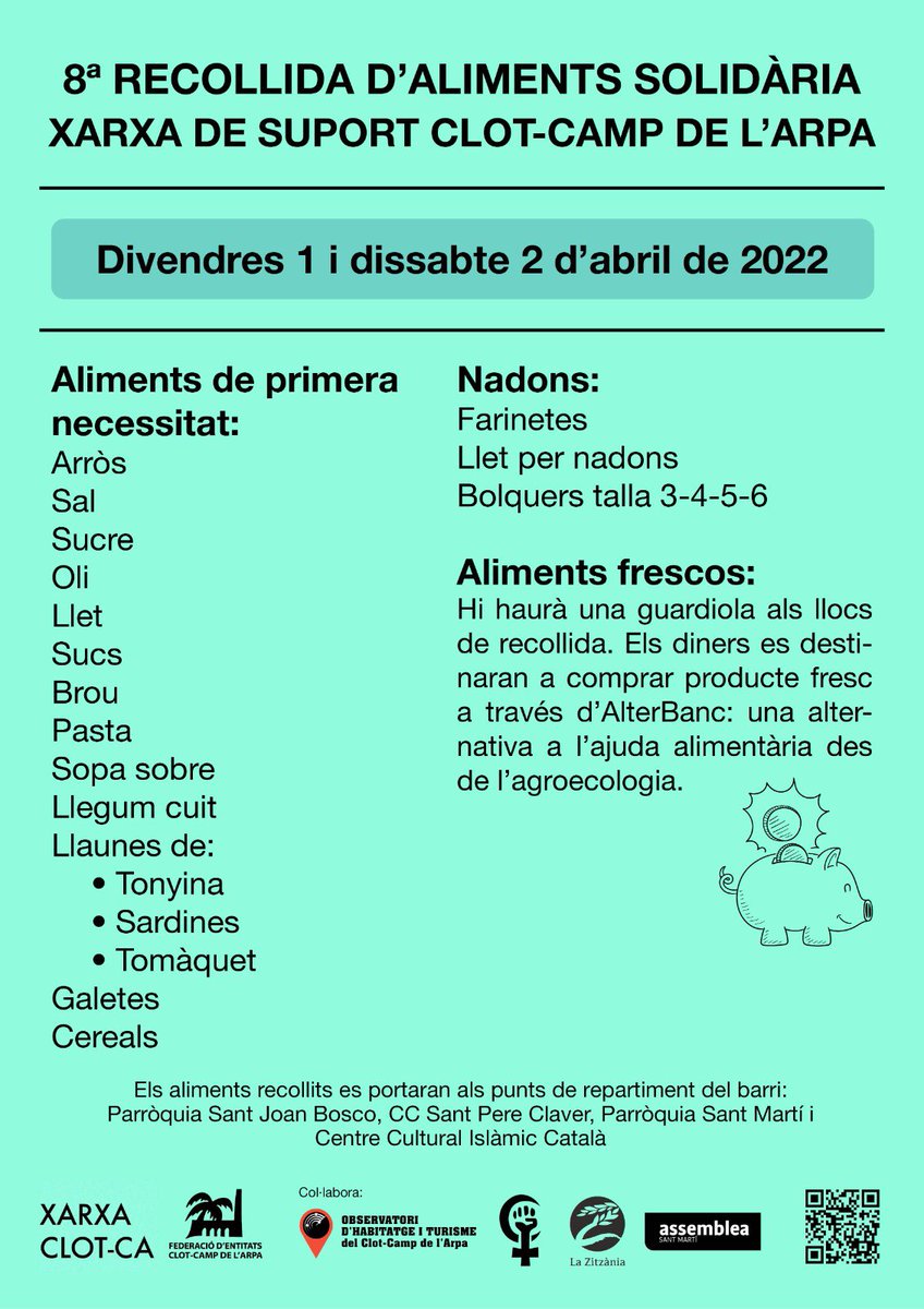 El pròxim divendres i dissabte 1 i 2 d'abril, tornem a recollir aliments i productes de primera necessitat. Omplim el rebost solidari del barri. #Xarxadesuport
