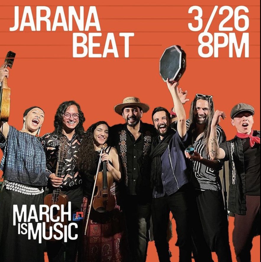 Tonight <a href="/8PM/">8pm</a>!! #MarchIsMusic at Pregones Theater presents JARANA BEAT and their spirited blend of Mexican folk, Afro-Amerindian music &amp; percussive dancers. Info/tkts: bit.ly/3CWMkOt