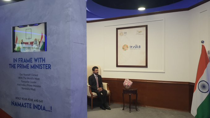 Union Minister for I &amp; B Shri <a href="/ianuragthakur/">Anurag Thakur</a> experiences 'In Frame with the Prime Minister <a href="/narendramodi/">Narendra Modi</a> ', a 3D Augmented Reality (AR) feature at the #IndiaPavilion of #DubaiExpo2020.

<a href="/IndiaExpo2020/">India at Expo 2020</a>
<a href="/PMOIndia/">PMO India</a> 
<a href="/cgidubai/">India in Dubai</a>