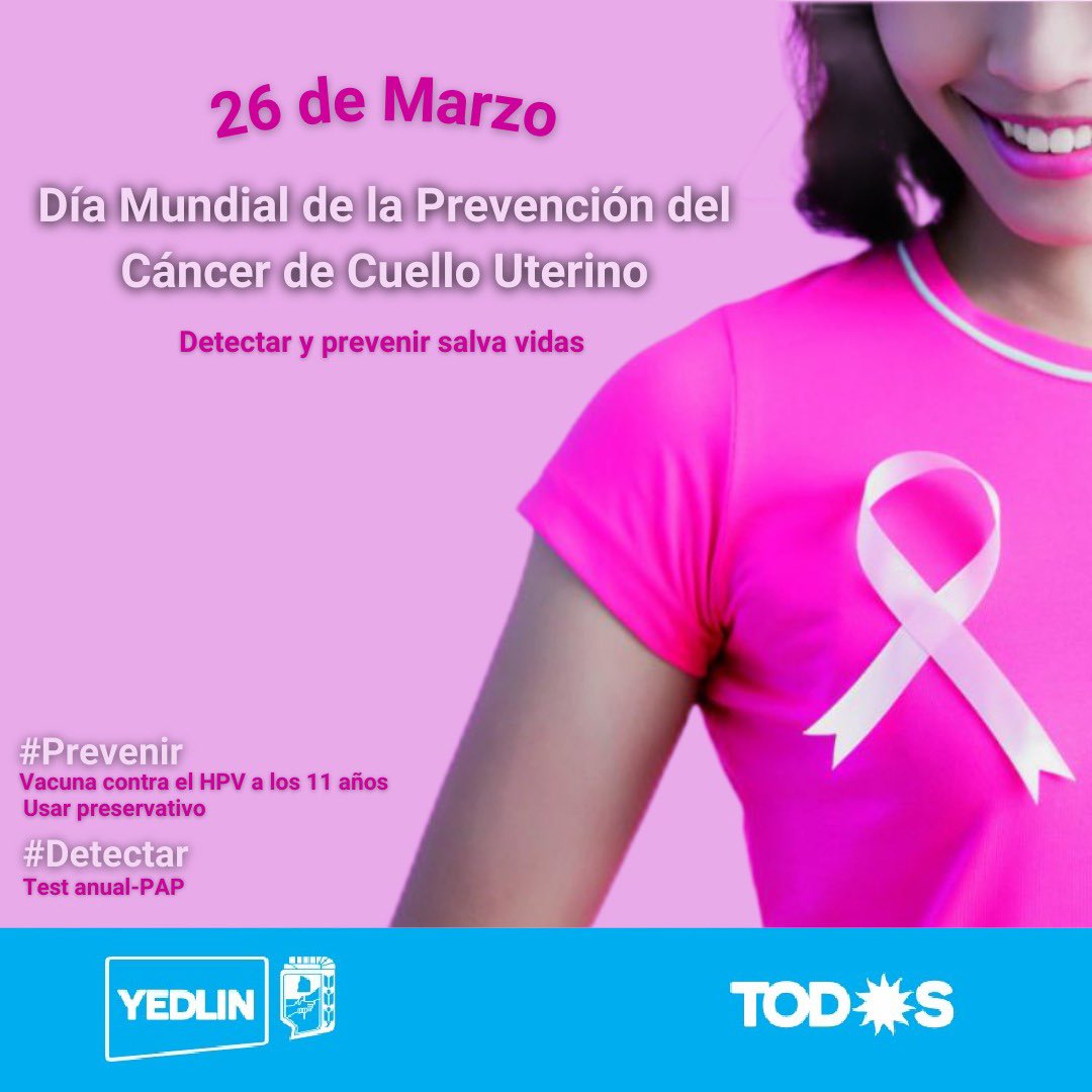 pyedlin's tweet photo. 26 de Marzo:Día Mundial de la Prevención de Cáncer de Cuello Uterino 
 
#Detectar y #Prevenir salva vidas. 
En Argentina  se diagnostican alrededor de 4.500 casos nuevos por año y 2000 mujeres mueren por año a causa de esta enfermedad prevenible. https://t.co/iUD6X5wS8l