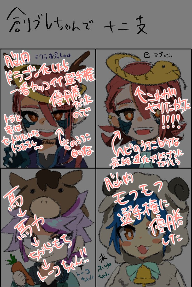 創ブレちゃんを十二支に当てはめたらどの動物かを考えてた産物その2
2枚目は理由など
うろこ表現苦手だったらすみません・・・
#ブレーダー化交流記録