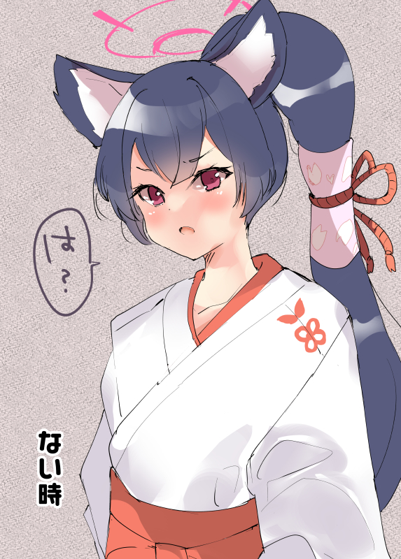 1girl miko animal ears halo japanese clothes solo long hair  illustration images