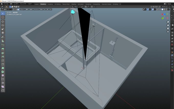 Blenderでバスタブ部屋作ってfbxに変換してクリスタでLT変換すれば簡単に線画入りの背景ができてしまうのじゃ 