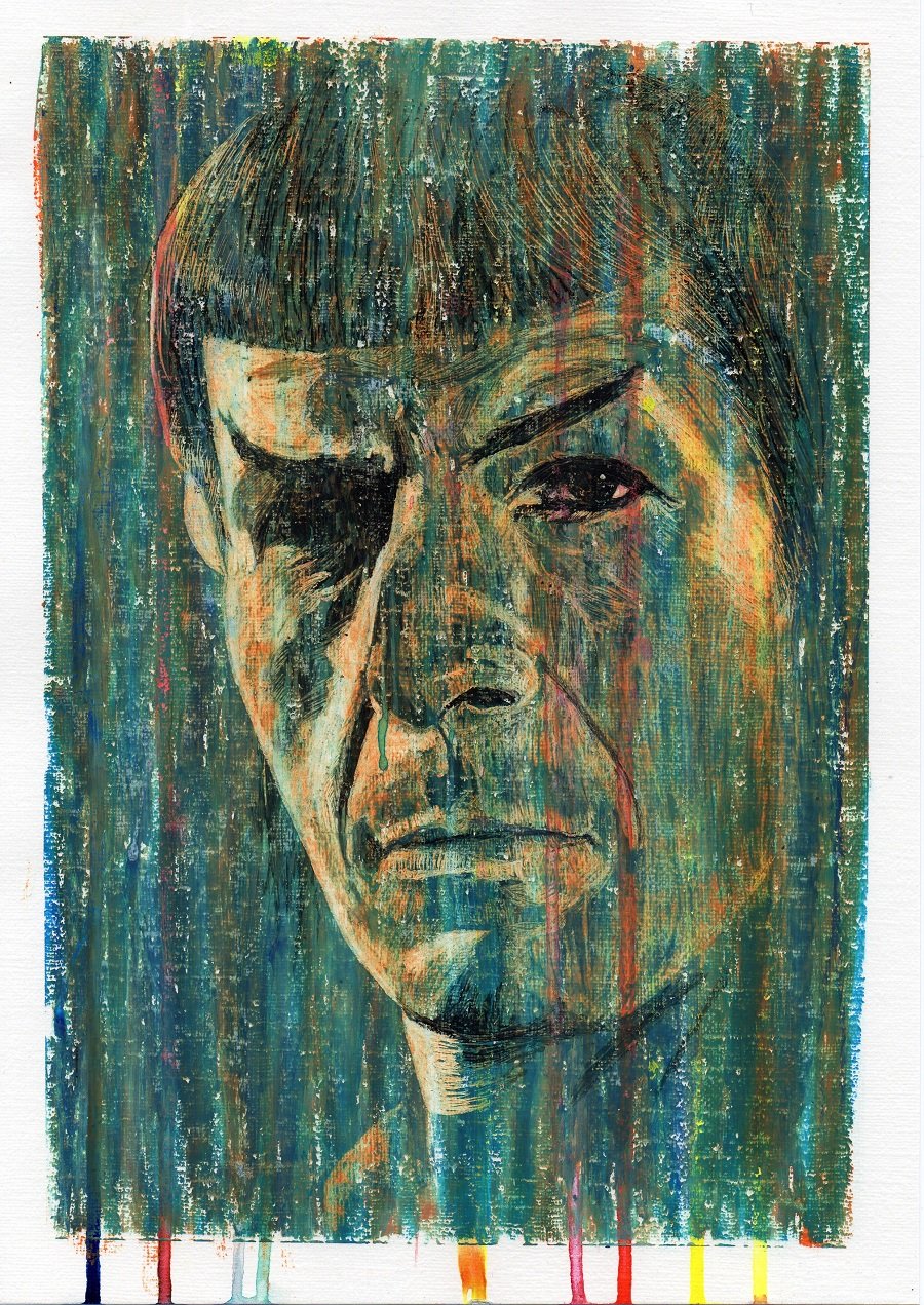 Happy birthday Leonard Nimoy, born on this day in 1931. This picture: oil and ink on acrylic paper, 21cm x 30cm. 