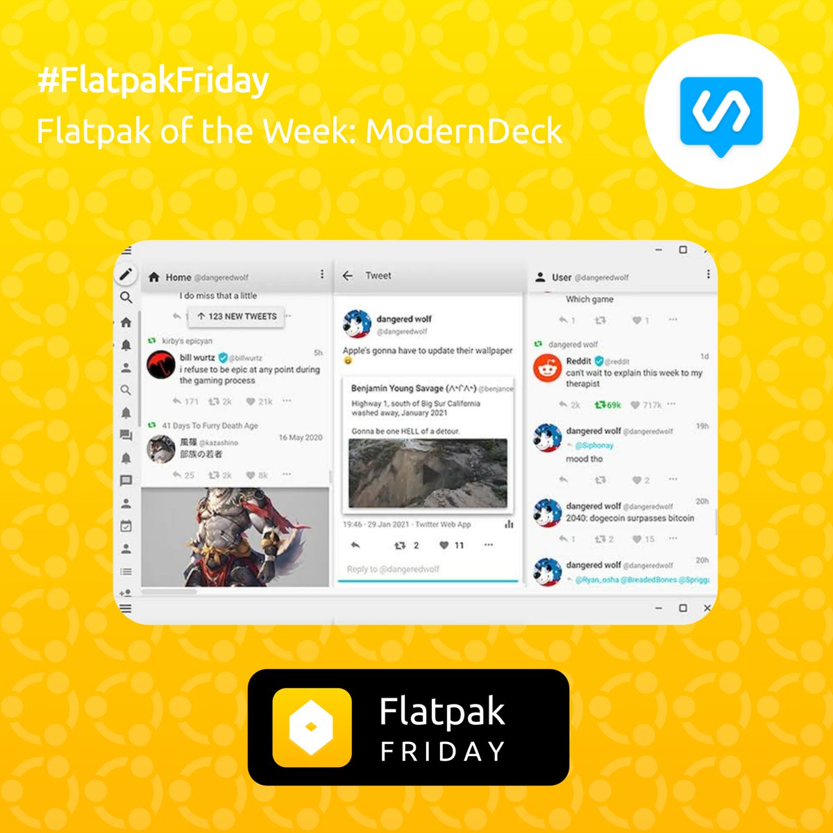 ubuntufriends's tweet photo. This #flatpakfriday has been organised on #moderndeck
An app 2 run TweetDeck that brings a new, Material Design-inspired interface, as well as new customization features and it's avable here: https://t.co/dHZkImjdk3 https://t.co/dxkHtanTMF