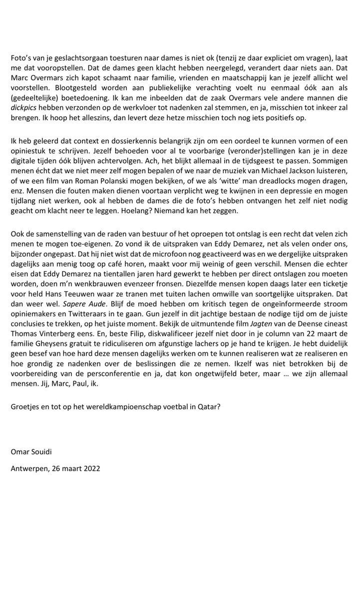 OPEN BRIEF AAN HEER FILIP JOOS  <a href="/sporza/">sporza</a> <a href="/hlnsport/">HLN Sport</a> <a href="/NielsVleminckx/">Niels Vleminckx</a> <a href="/VTMNIEUWS/">VTM NIEUWS</a> <a href="/official_rafc/">Royal Antwerp FC</a> <a href="/devierkantepaal/">De Vierkante Paal</a>