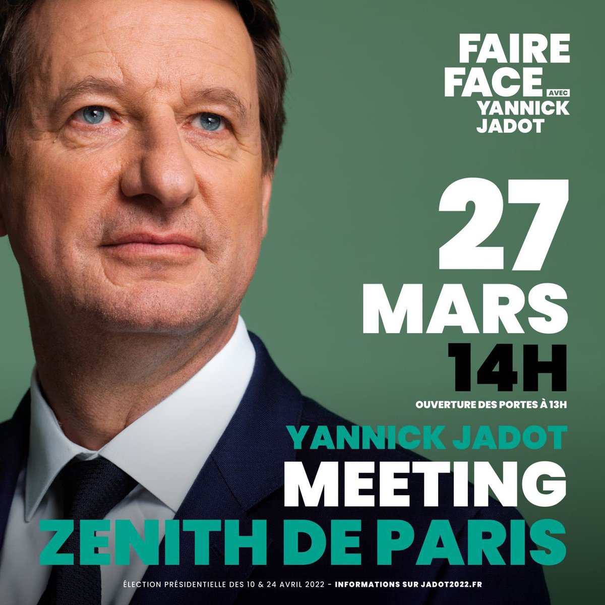 Parce que l'écologie est le vote de l'espoir, et pas celui de la peur, je serai demain 27/03 au meeting de  <a href="/yjadot/">Yannick Jadot</a>
#ZenithJadot #Jadot2022