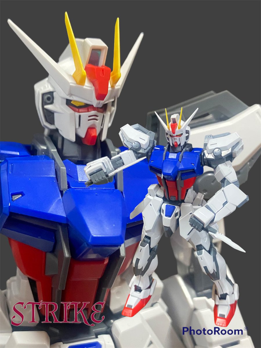 KarumaKamui's tweet photo. MGストライクとストライカーパック部分塗装で完成‼︎そして今流行りのアプリでやってみた
＃ガンプラ　#ガンダムSEED  #エールストライク https://t.co/E2YaIRVwaj