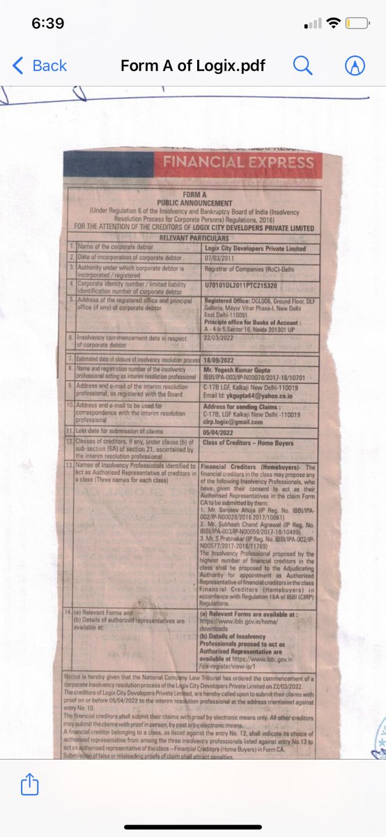 sanjeev9726's tweet photo. @indranichaudhu6 @logixzestnoida @PMOIndia @myogioffice @VoiceOfNoida2 @AllShroff3 @Joginde05957128 @Realty_Et @BDUTT Attention @logixzestnoida  #cheaterlogix homebuyers! Logix Zest is insolvent now
ALL BE READY WITH YOUR - BBA 
Payment receipts
Pan , Aadhaar
detailed info on how to file claim will follow soon @BZFBWA @indranichaudhu6 @anilkaushal19a @laboni276 @Inderrajsingh83 @Shwetabharti22 https://t.co/FSl34X9TjZ