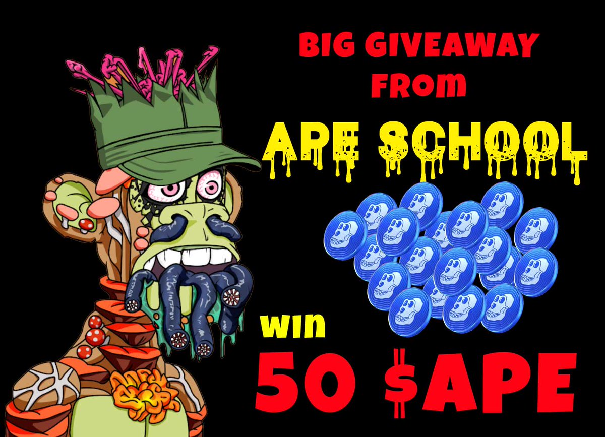 To celebrate my new job as director of Ape School

I'M GIVING AWAY 50 $APE TOKEN 

- RT + follow + SHOW NOTIFICATIONS ARE ON  

Picking one lucky person from the comments (MUST FOLLOW SO I CAN DM)

#nfts #NFTGiveawayparty  #NFTGiveaways #nftgiveaway #apeschool