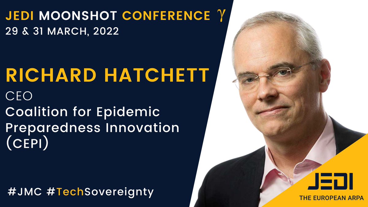 EuroJedi's tweet image. Excited to announce that @DrRHatchett will speak on #Pandemic preparedness at the JEDI Moonshot Conference💥💥coming up March 29 &amp;amp; 31 !

Pre-register ➡️ bit.ly/3unDh5e
#TechSovereignty #TheEuropeanARPA