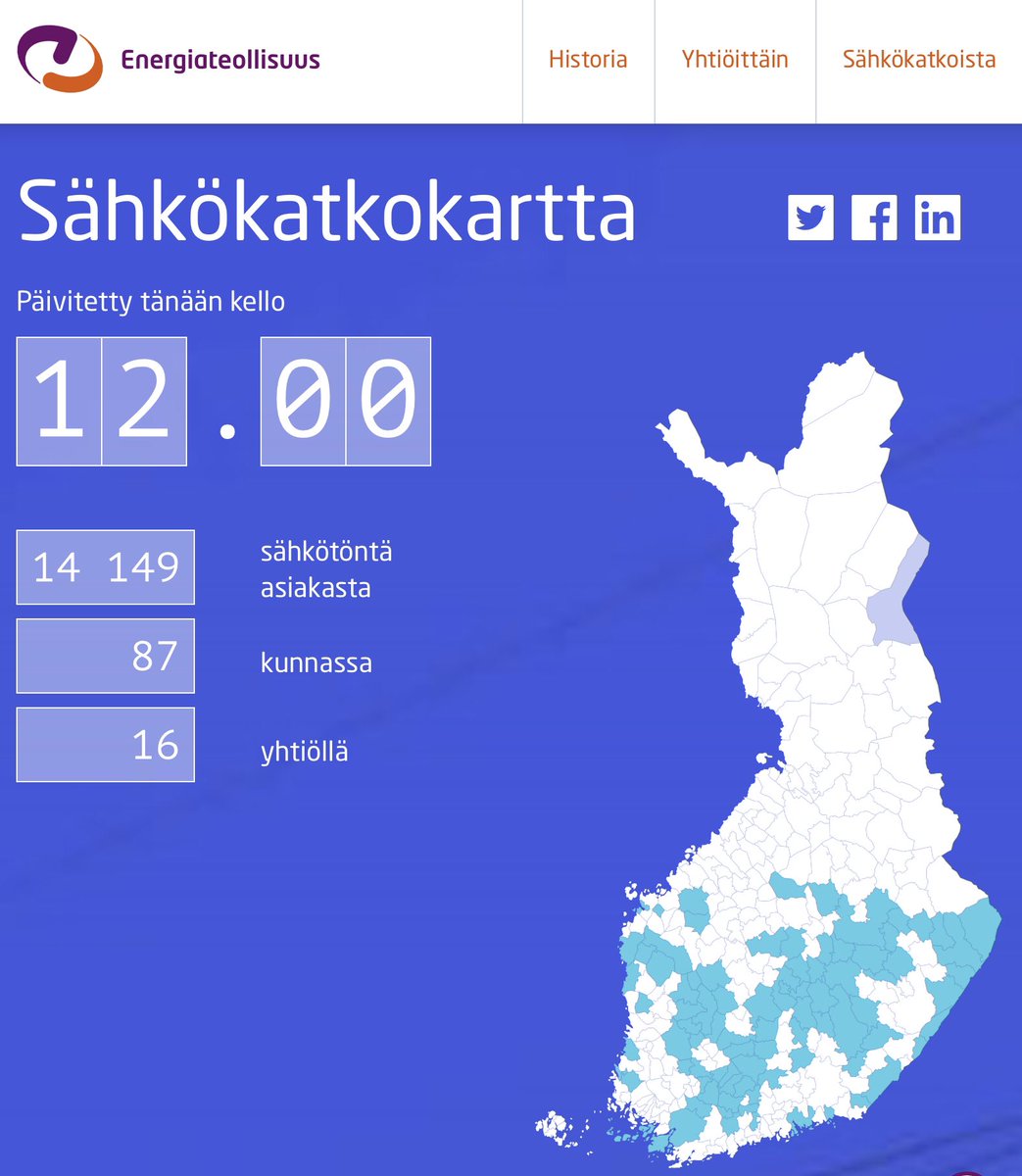 Luontoäiti testaa yhteiskuntaa ja mm. sähköverkkoja. Toimintakyvyn varmistaminen on ensiarvoisen tärkeää #sahko #sähkö #energia #huoltovarmuus #verkostosankarit #myrsky #sahkomiehetsaassakuinsaassa 
sahkokatkokartta.fi/#top