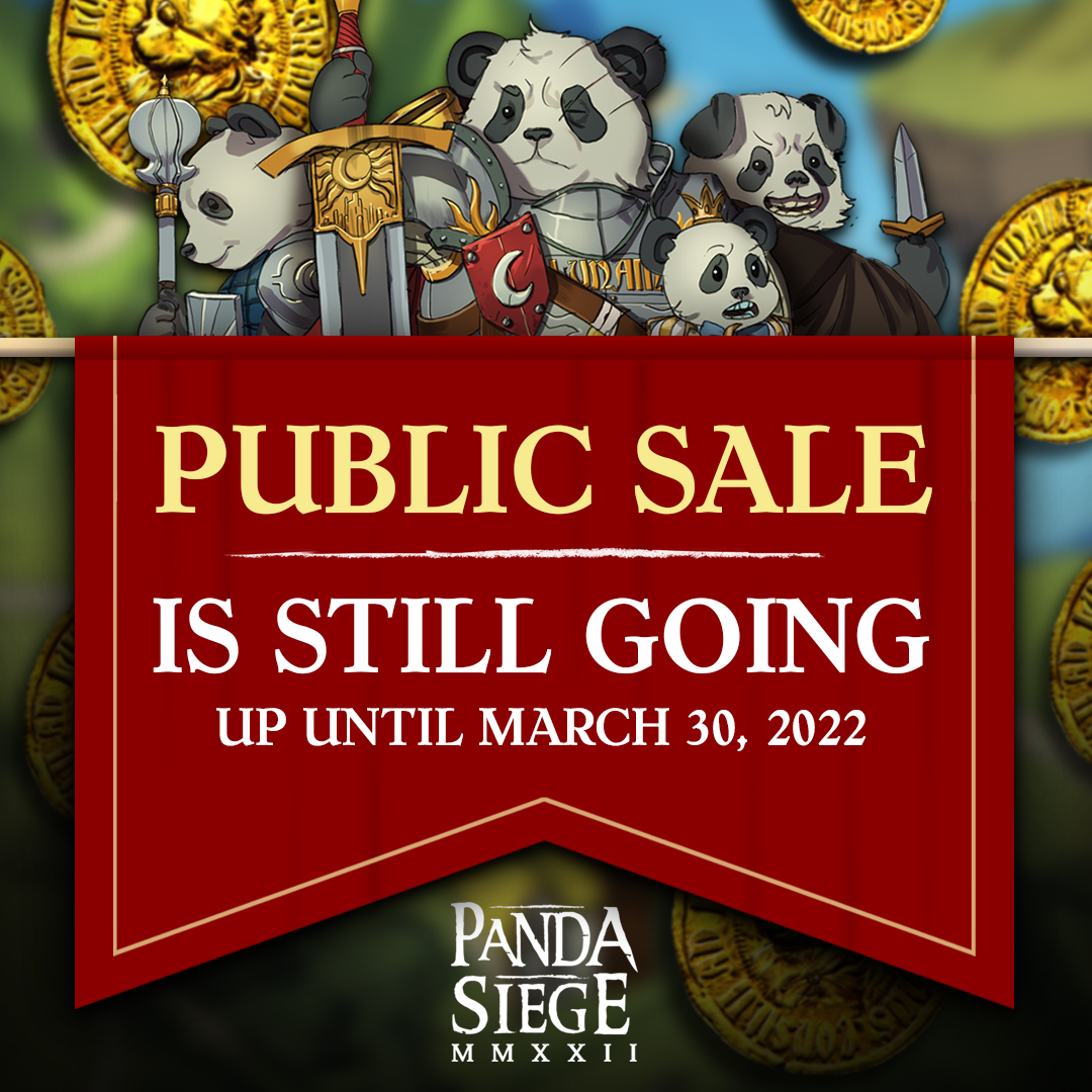 PandaSiegeNFT's tweet photo. 📢 PUBLIC REMINDER: Our public sale is still ongoing until March 30th ONLY, so don't miss out and buy a PST token to obtain your Panda!⚔️ https://t.co/KvPZTag9na