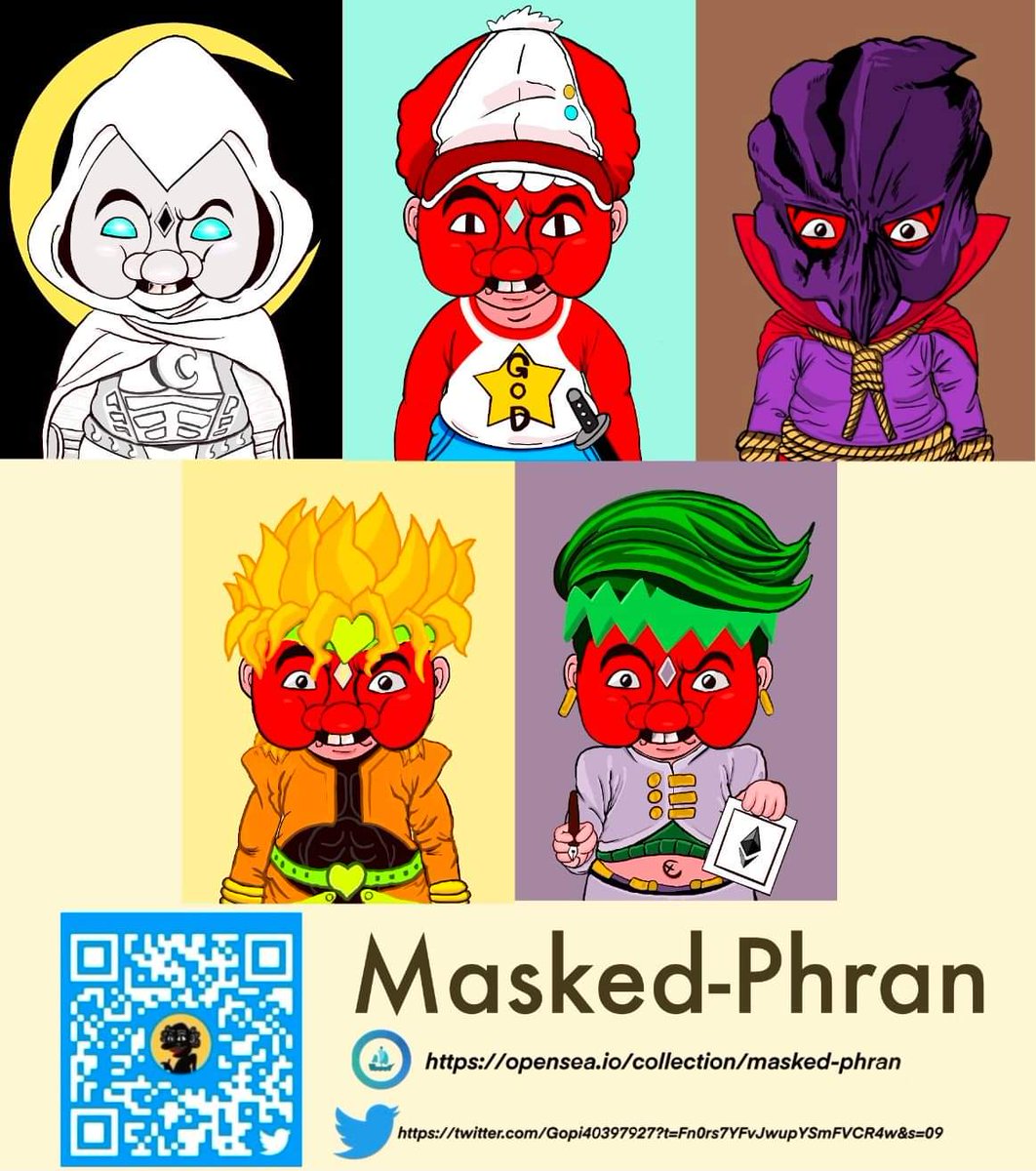 Gopi40397927's tweet photo. ❤️new drop Masked Phran❤️

https://t.co/HvLJ06Utgg newdrop 39 charater

Masked Phran 100 character  

https://t.co/kukTMGeyLi

#OpenSeaNFT #NFTartists #NFTCommunity #Artist #artcollector #Cryptoart #cryptoartist #NFTs #withFND #twitterartist #opensea https://t.co/zRoC6PH1mV https://t.co/KYbda0DmvT