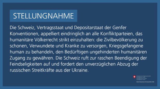 Stellungnahme der Schweiz zur humanitären Lage in der #Ukraine