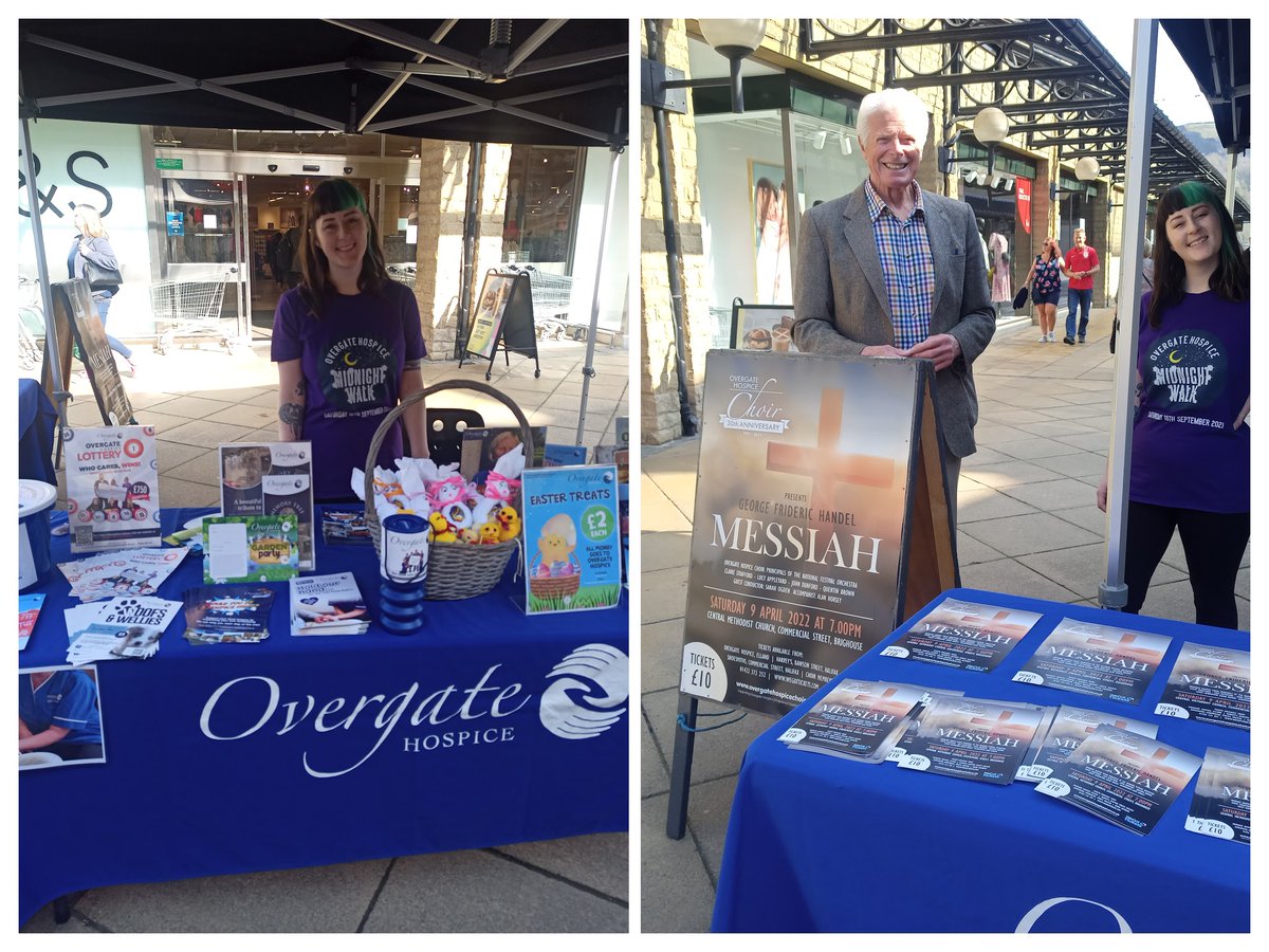 OvergateClaire's tweet photo. Come say hi to us on the @OvergateHospice stall at @Woolshops today! We're also selling tickets to the Messiah choir concert on Saturday 9th April 🌞 https://t.co/y5PbCKt2xM