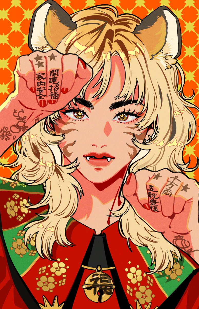 1girl animal ears tiger ears solo year of the tiger chinese zodiac fangs  illustration images