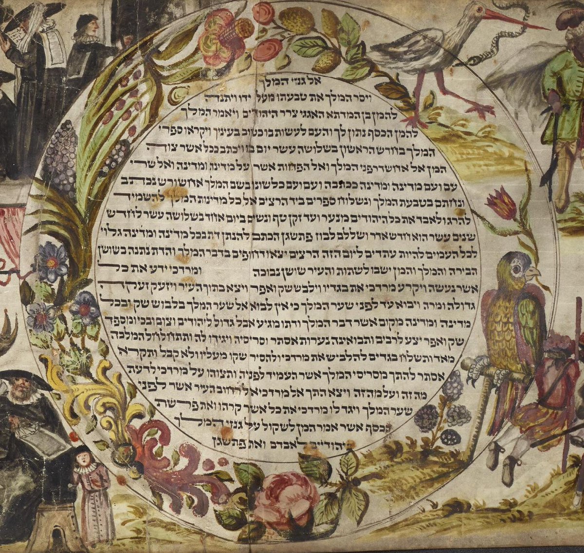 ManMedProject's tweet image. You also find illustrated Esther scrolls among the new items. This one, probably from 18th-century Austria (spot the two-headed eagle!) includes not only biblical illustrations but also the 12 zodiac signs and an array of birds and flowers. digitalcollections.manchester.ac.uk/view/MS-HEBREW…