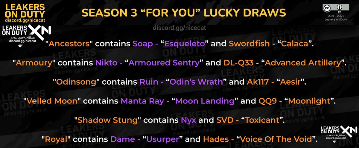 LeakersOnDuty's tweet image. Season 3 &quot;For You&quot; lucky draws