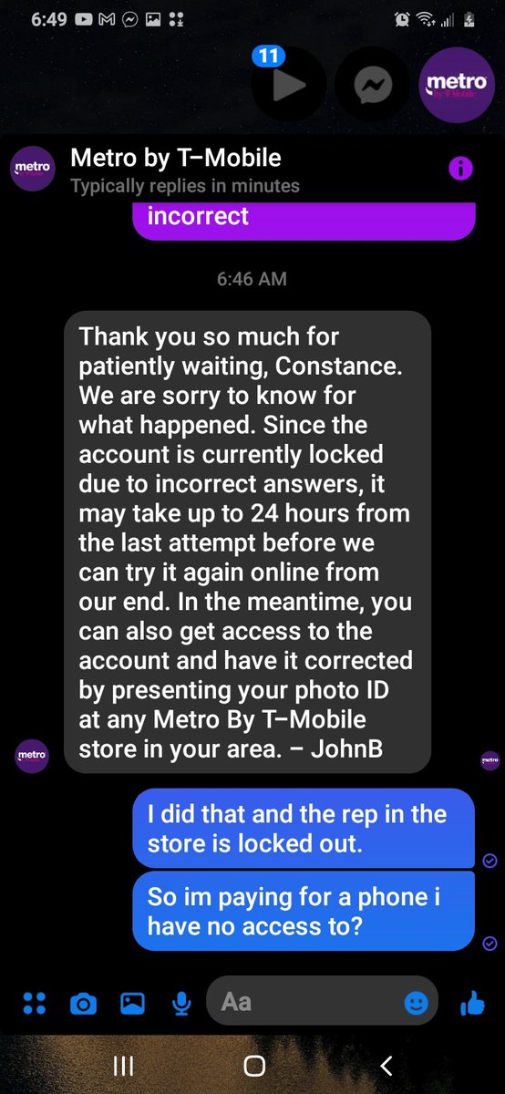 conniem33's tweet photo. @MetroByTMobile I went to your DMs on IG AND #Facebook with no help. https://t.co/XHLgXjIFPz