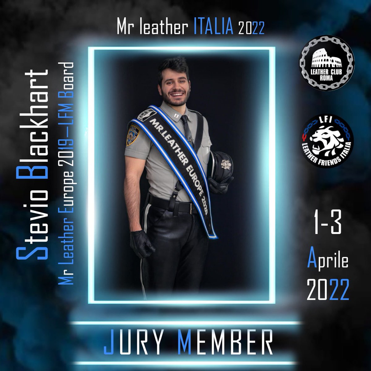 LeatherClubRoma's tweet photo. Sesto e ultimo giurato per il concorso di #misterleatheritalia 2022 è #Stevio, che rappresenterà @_LFMILANO_
Vi aspettiamo a #Roma dall’1 al 3 aprile.
Tutte le info sul weekend e sul concorso 👉🏻 https://t.co/anQ0qG2mhm
#StrongerTogether at #Mli22 💙❤️🖤 https://t.co/ZPDIPr3ars