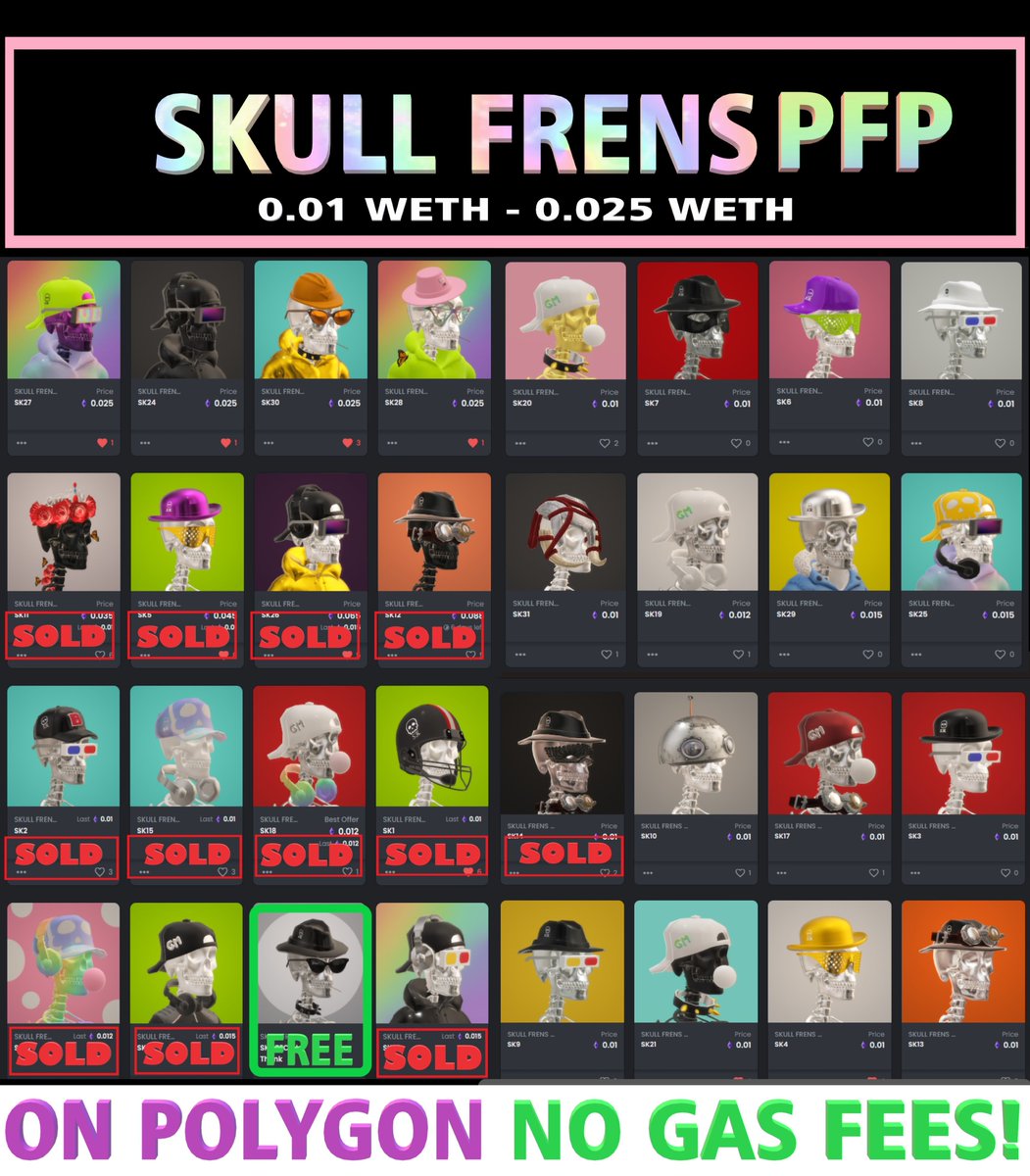 Folk_ArtNFT's tweet photo. Update My Skull FRENS PFP collection on Opensea !
Check it out this cool collection if you love it!

Floor price 0.01 - 0.025 weth  polygon No gas fees!
Buy 1 get free 1  special gift till 31 March only

https://t.co/b5GnNhdMr2

#nftsskull #nftcommunity #nftartist #nfts #nftpfp https://t.co/eWC09oWbUb