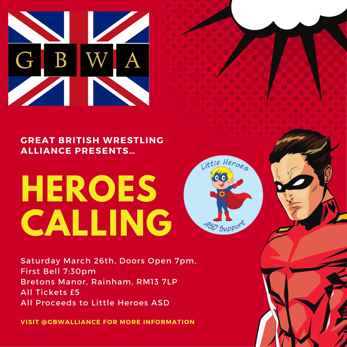 GBWAlliance's tweet photo. SHOW DAY! 

We can’t wait to see you all tonight for another great evening of family friendly professional wrestling in aid of the amazing @LittleHeroesASD 

Tickets are just £5 and are available on the door with all proceeds going to Little Heroes. 

#charity #wrestling #charity https://t.co/OpqsQeq3Dn
