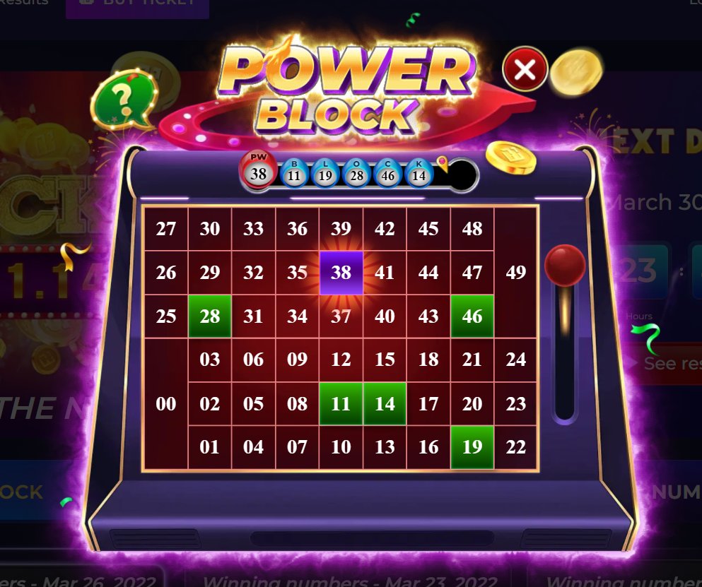 FxcePowerBlock's tweet photo. #POWERBLOCK - Draw Result Mar 23, 2022
 
🔴 38 | ⚪️ 11 ⚪️ 19 ⚪️ 28 ⚪️ 46 ⚪️ 14

 👋 See you next week 👋 

View your winning tickets: https://t.co/jN76c0uE90

Check smart contract: https://t.co/cTZJzOuKDc!

#LOTTO #lottery #Jackpot #FXCE https://t.co/S2K4Pnhv2F