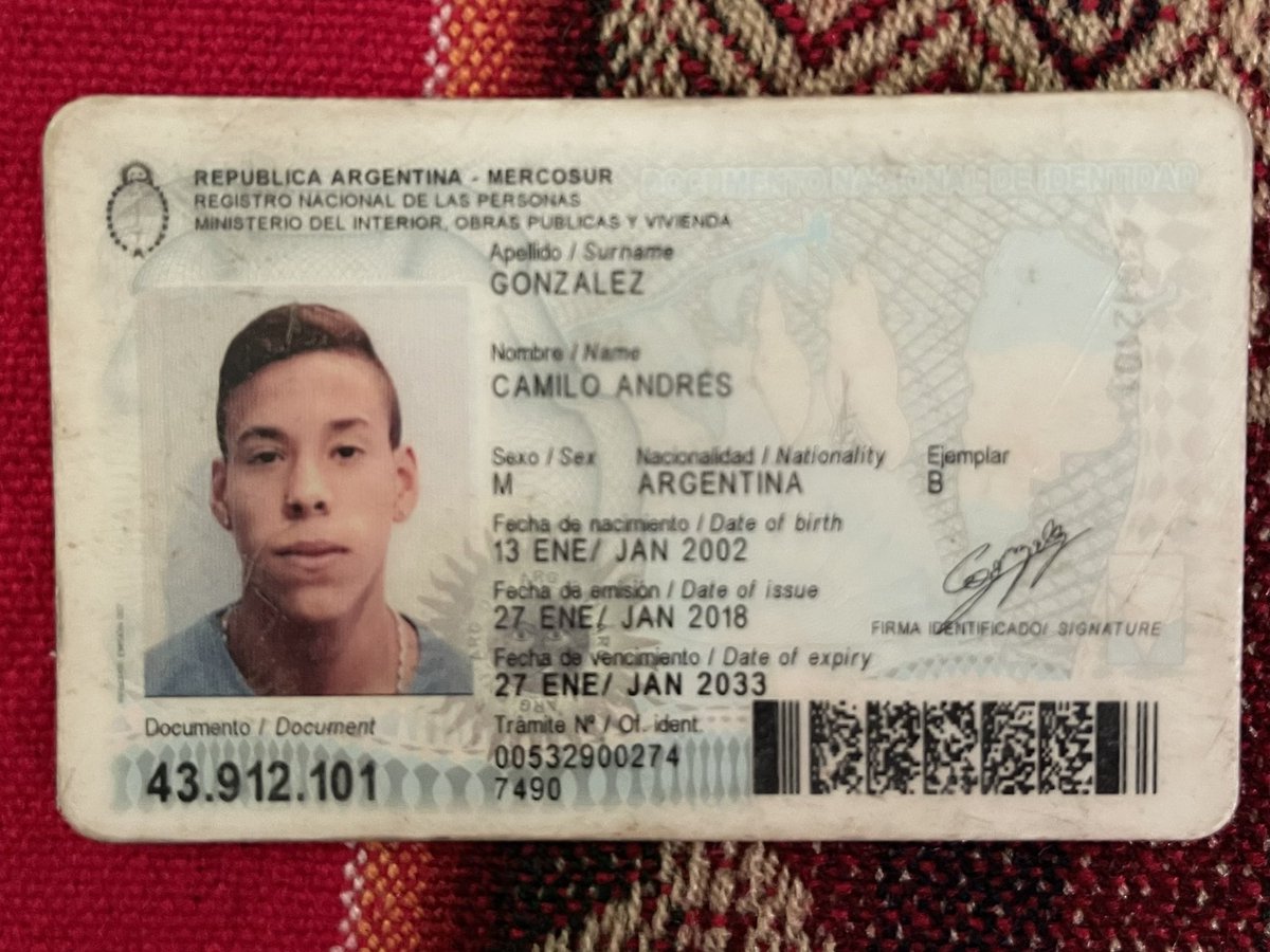 Camilo González de Punta Lara perdió su DNI en Dock Sud. Ayudame a difundir