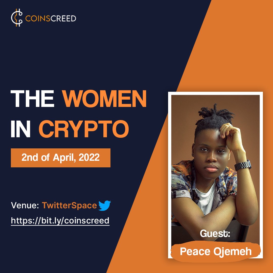 coinscreed's tweet image. Here is one more reason to not miss our event on April 2nd.

The name is Peace Ojemeh (@Peace_Ojemeh), Founder of Haze Monkey NFT (@HazeMonkeyNFT). 

Now set a Reminder here bit.ly/coinscreed

#womenincryto #womeninbusiness #africanwomen #womeninnft #bitcoin