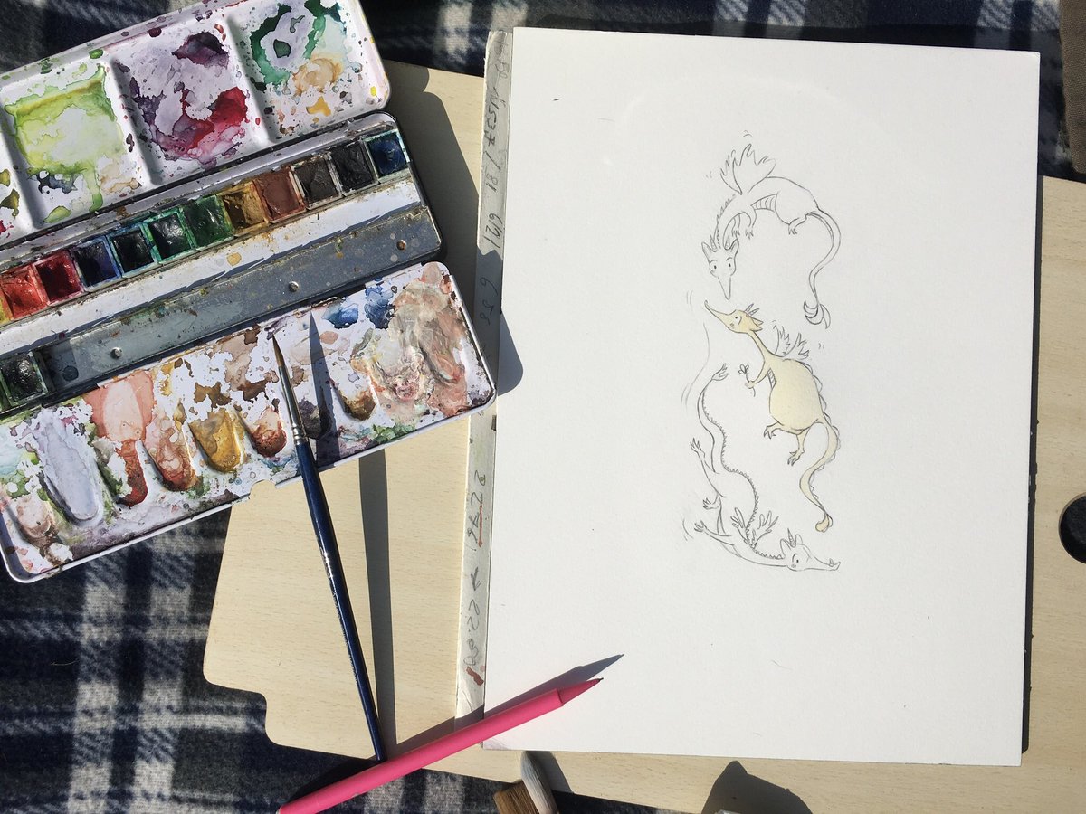 Back to traditional media after an initial sketch in photoshop. Painting dragons today in watercolour!

#childrensillustrator #childrensillustration #dragons #whimsical #bookmarkproject