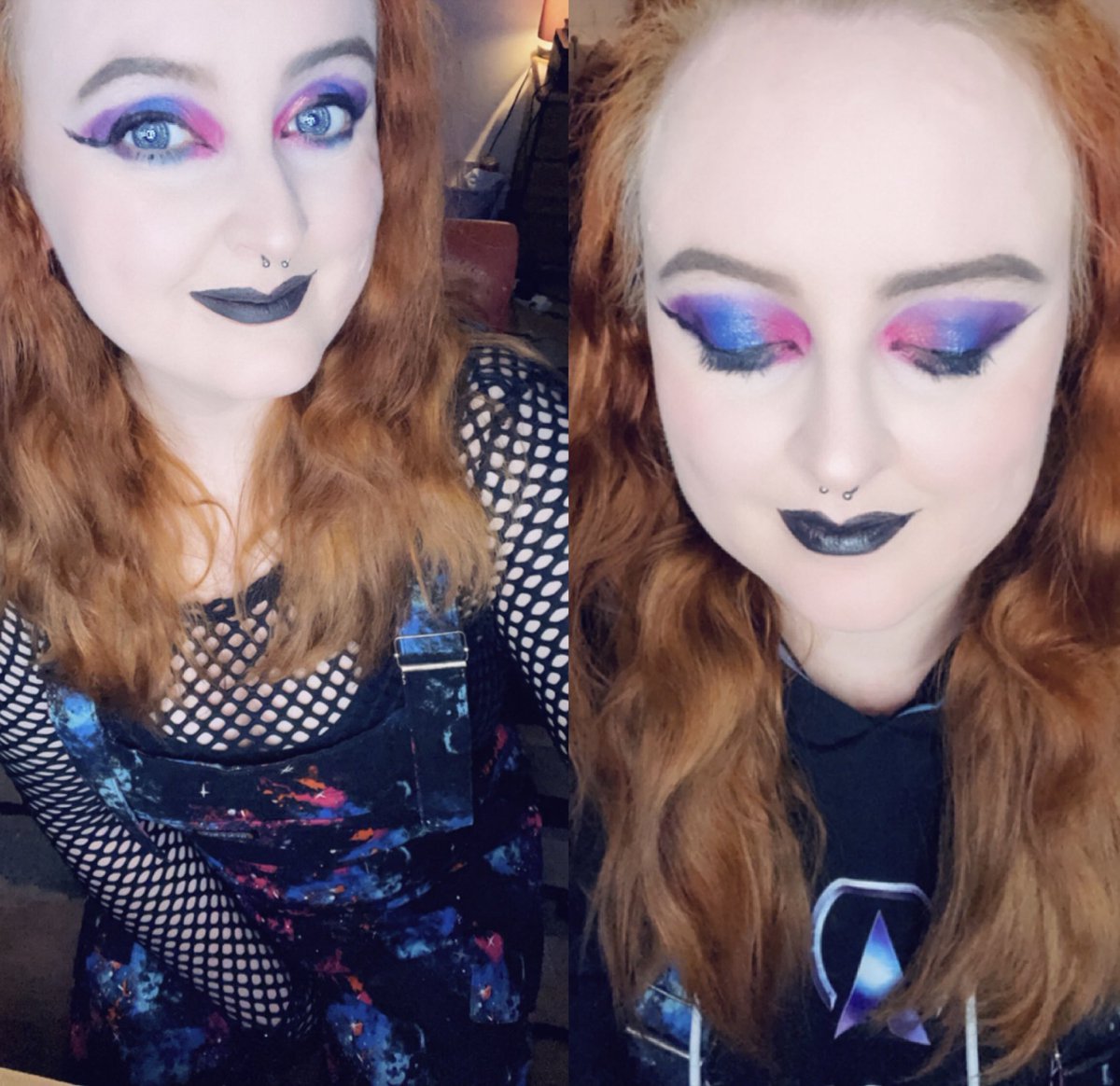 theeiconicgeek's tweet photo. OBSESSED with my new #galaxydungarees they give me mad #galactica vibes so i couldn’t resist doing a quick #makeuplook anything #Rainbow and I’m there. My new favourite #themeparkoutfit love it! 💙💜

@altontowers @MerlinapUK https://t.co/JcHivG6nqG